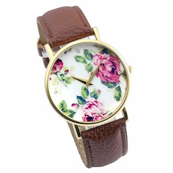 Damen Armbanduhr vintage Rosenblten mit Zirkonia...