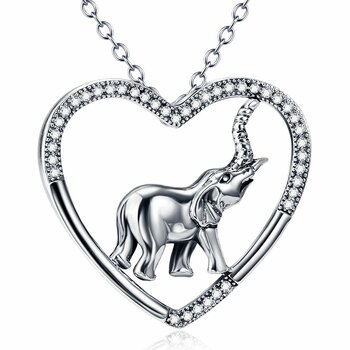 Anhnger Herz Elefant mit Zirkonias aus 925 Silber inkl....