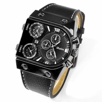 Mnner Uhr GLOBE Leder Armband schwarz mit 3 Uhrwerken